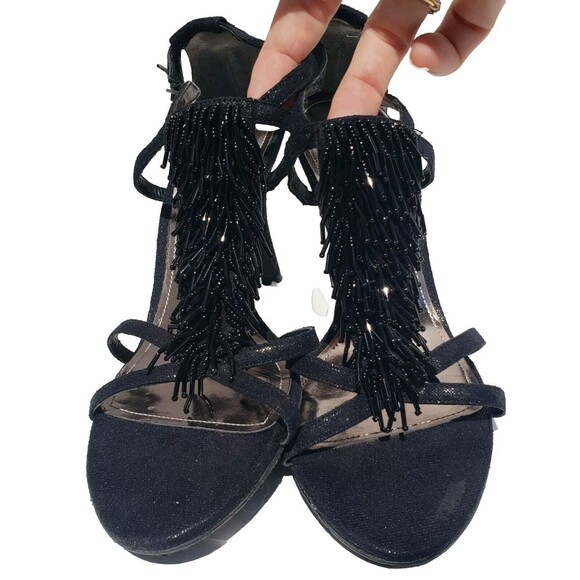 Nine West Black Strappy High Heels Size 7M w/Beaded Accents EUC R-SNOOKIE-X3 - Picture 2 of 10